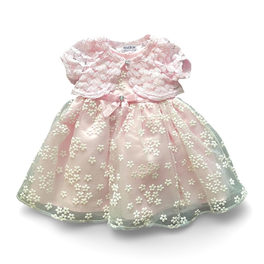 BLUEBERI BOULEVARD 2-Piece Fit and Flare Dress and Knit Shrug Baby Girl’s 12M